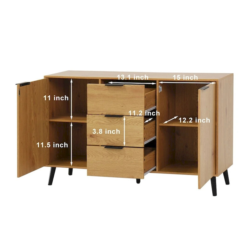 47.2 Wood Sideboard Buffet Cabinet with 3 Drawers & 2 Doors