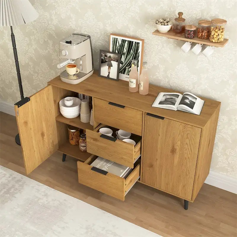47.2 Wood Sideboard Buffet Cabinet with 3 Drawers & 2 Doors