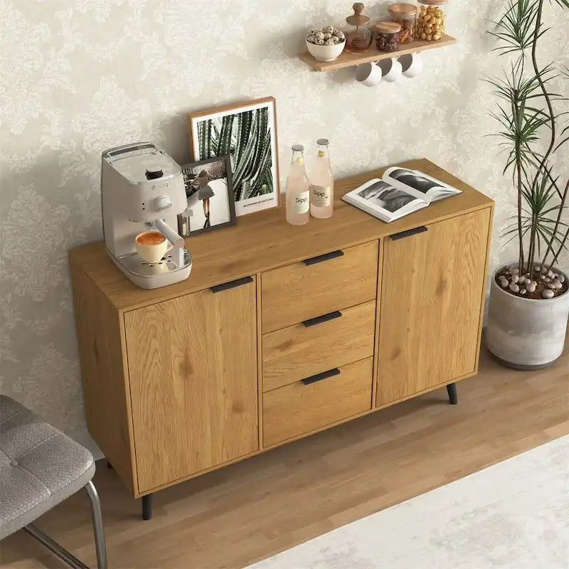 47.2 Wood Sideboard Buffet Cabinet with 3 Drawers & 2 Doors