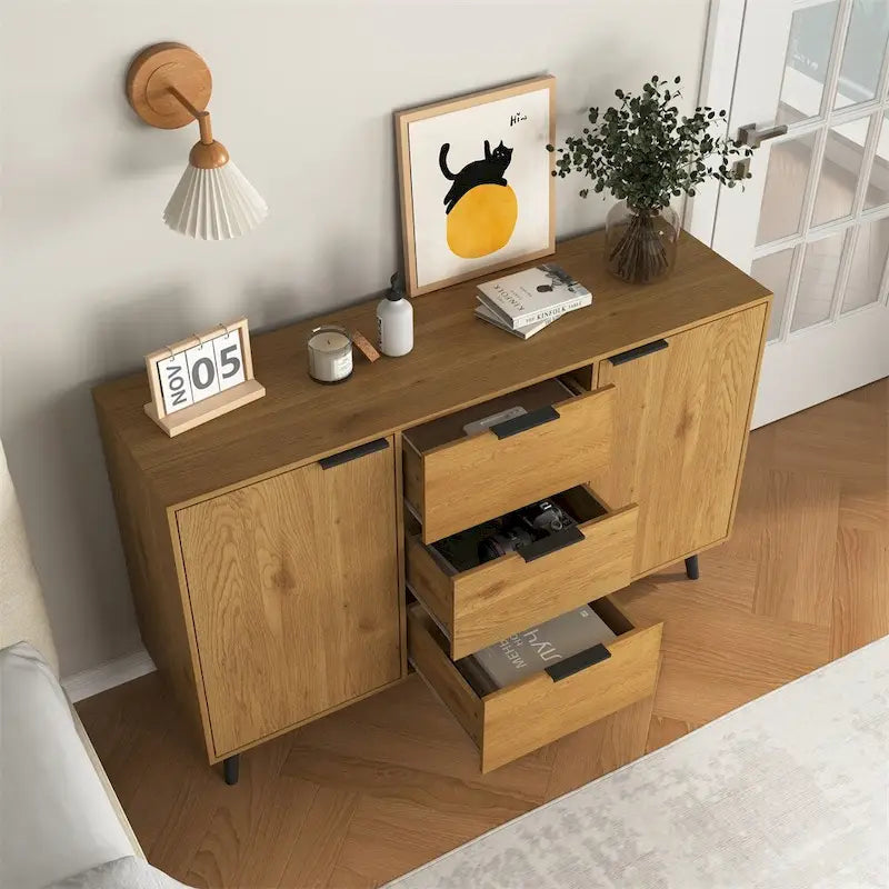 47.2 Wood Sideboard Buffet Cabinet with 3 Drawers & 2 Doors