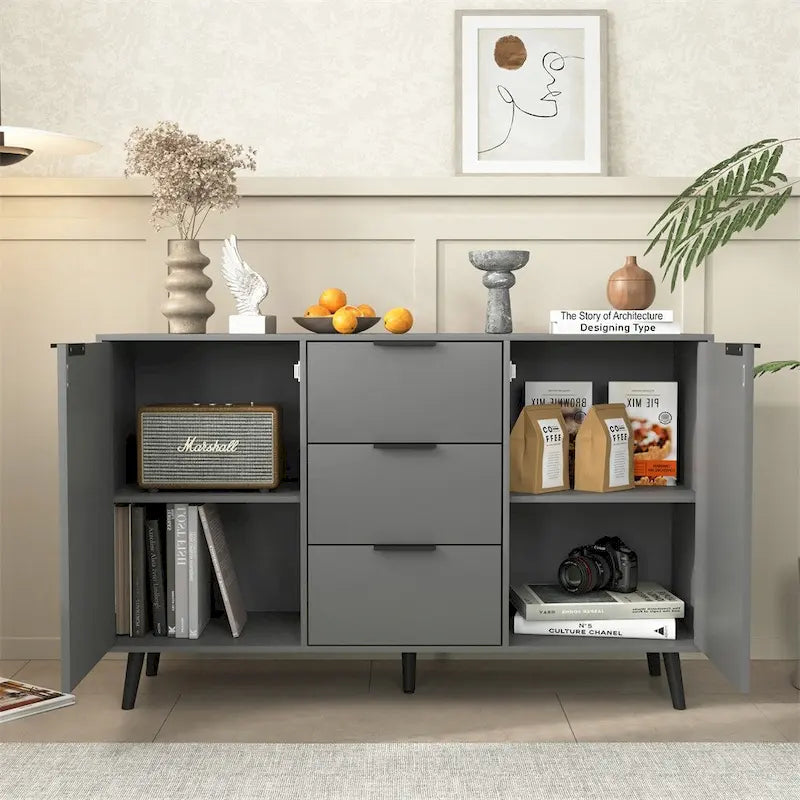 47.2 Wood Sideboard Buffet Cabinet with 3 Drawers & 2 Doors