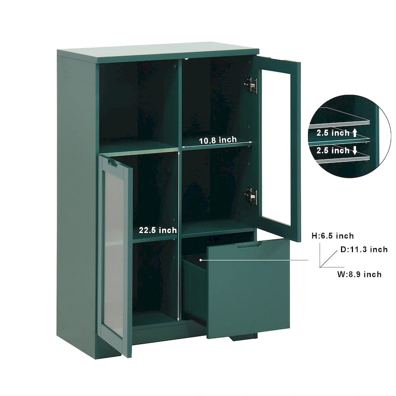 Modern MDF Storage Cabinet with 2 Glass Doors
