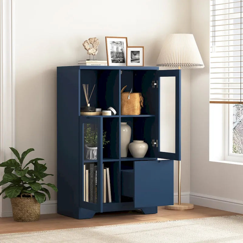 Wooden Floor Cabinet with 2 Glass Doors