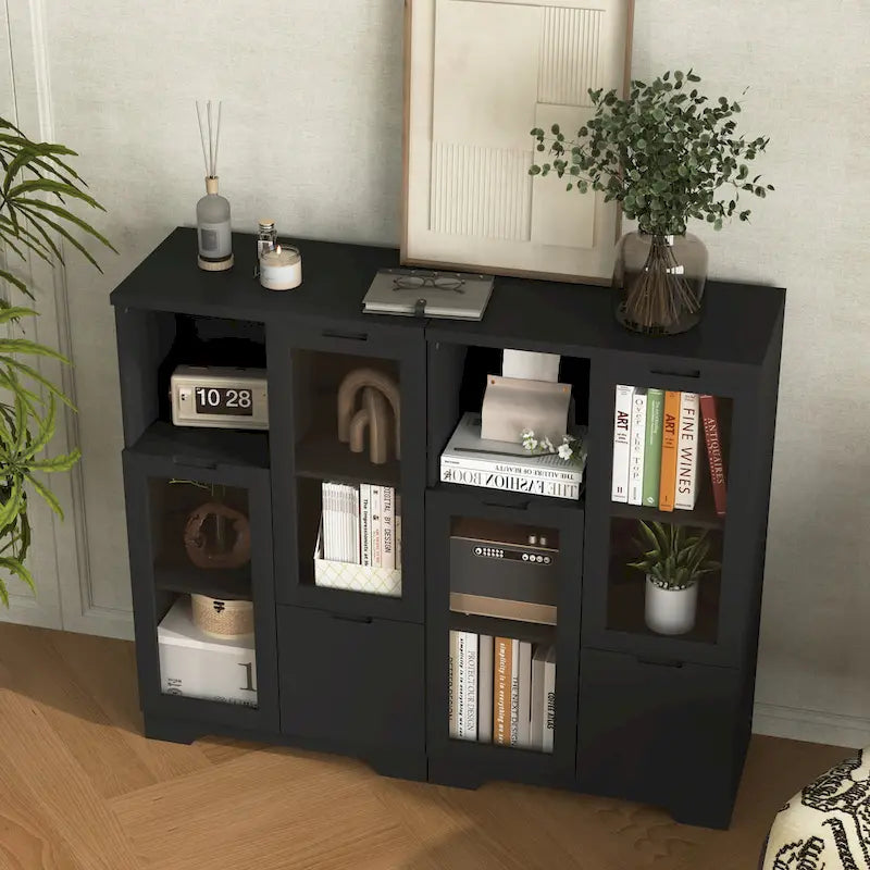Wooden Floor Cabinet with 2 Glass Doors