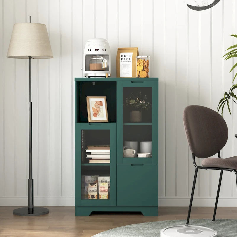 Wooden Floor Cabinet with 2 Glass Doors