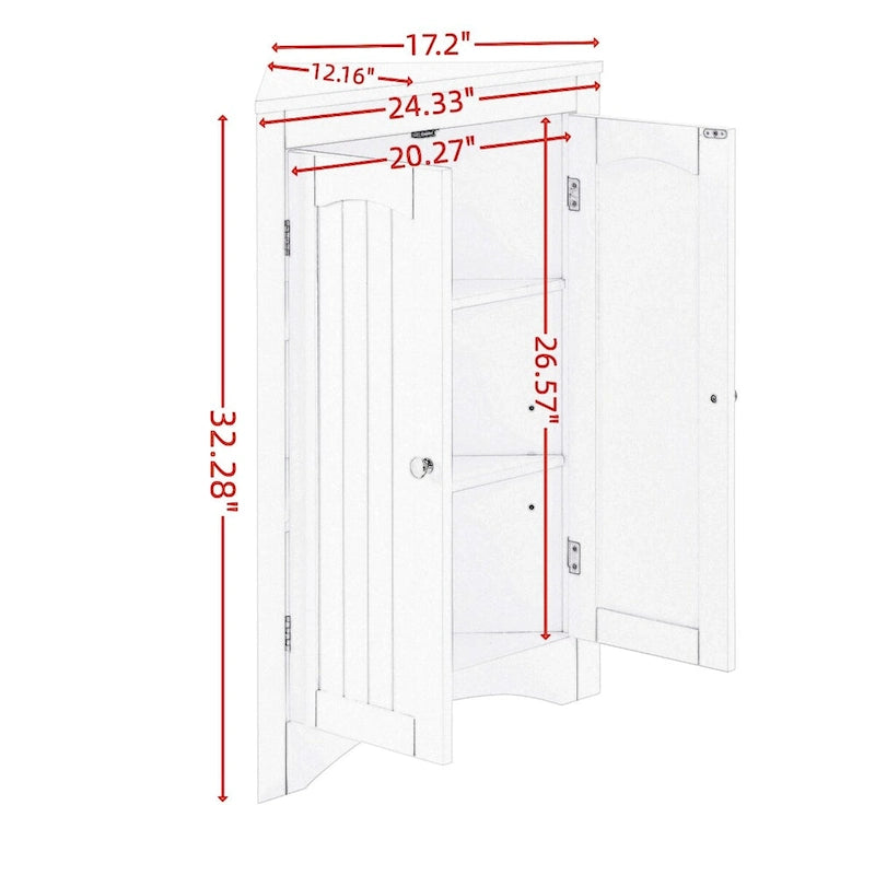 Bathroom Floor Corner Cabinet with Doors and Shelves