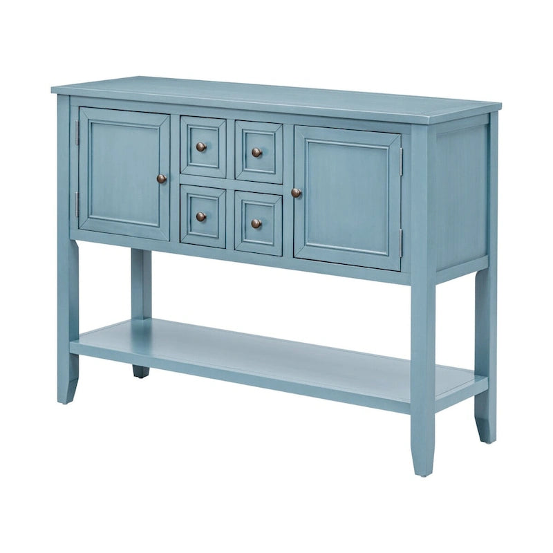 Blue Buffet Sideboard Console Table with Bottom Shelf