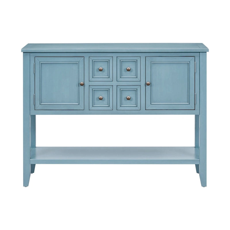 Blue Buffet Sideboard Console Table with Bottom Shelf