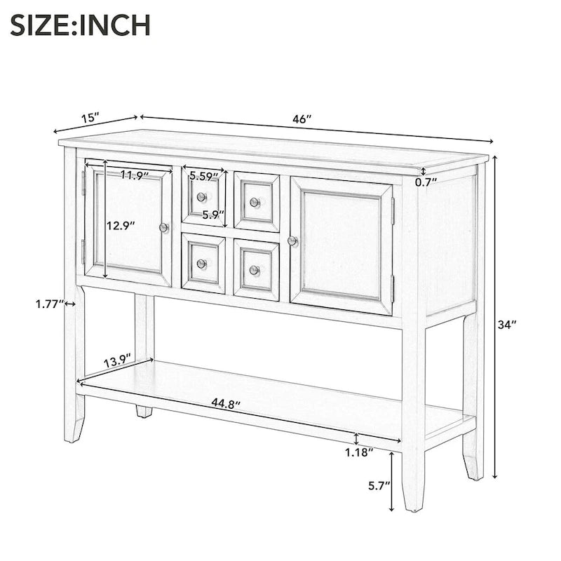 Blue Buffet Sideboard Console Table with Bottom Shelf